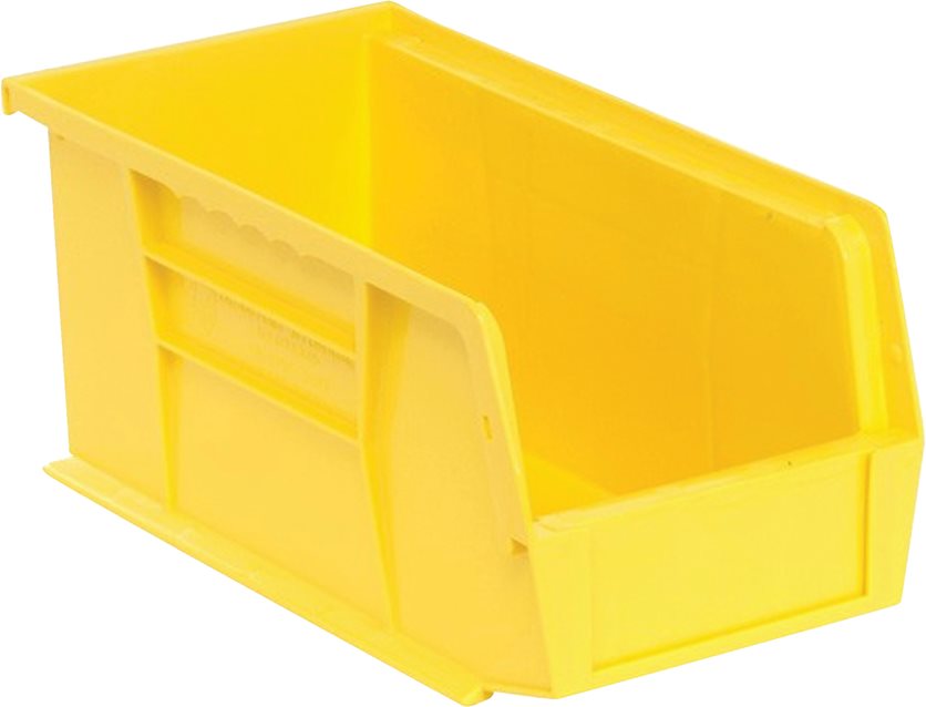 Medium Yellow Storage Bin - Heavy-duty stack or hang bins with wide front openings.