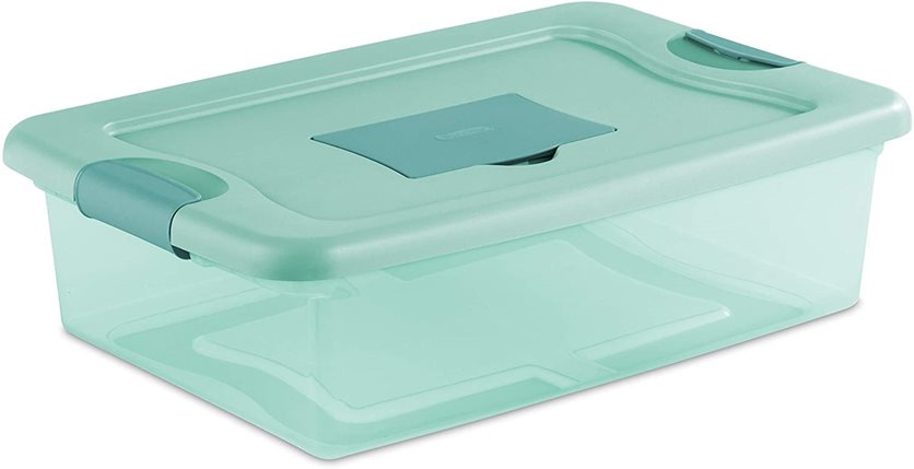 Sterilite 32 Quart Stackable Plastic Storage Box Container Aqua