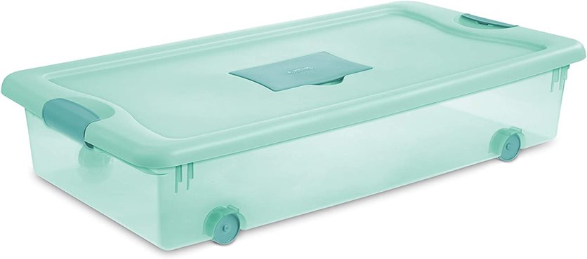 Sterilite 56 Quart Stackable Plastic Storage Box Container Aqua