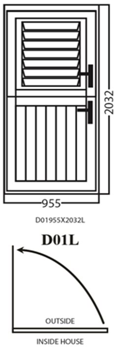 Aluminum Dutch Door (Saja/Djeki),White, D01L, Left, 955x2032mm