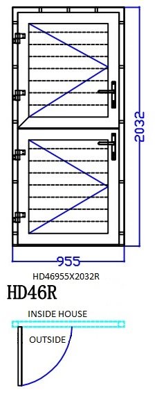 Aluminum Dutch Door (Saja/Djeki), White, HD46R, Right, 955x2032mm