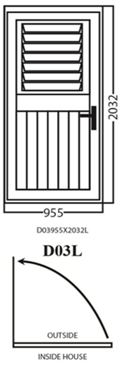 Aluminum Single (Hinged) Door, White, D03L, Left, 955x2032mm