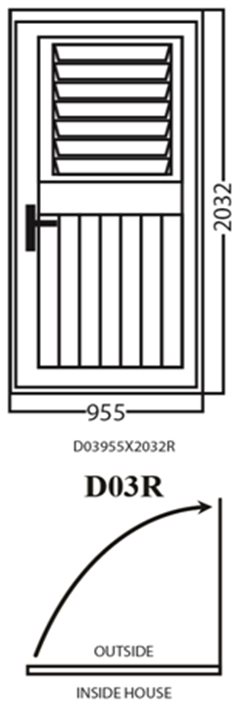 Aluminum Single (Hinged) Door, White, D03R, Right, 955x2032mm