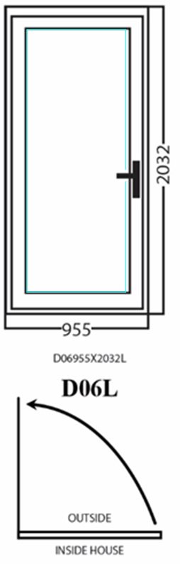 Aluminum Single (Hinged) Door, White, D06L, Left, 955x2032mm