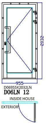 Aluminum Single (Hinged) Door, White, D06LN, Left, 955x2032mm