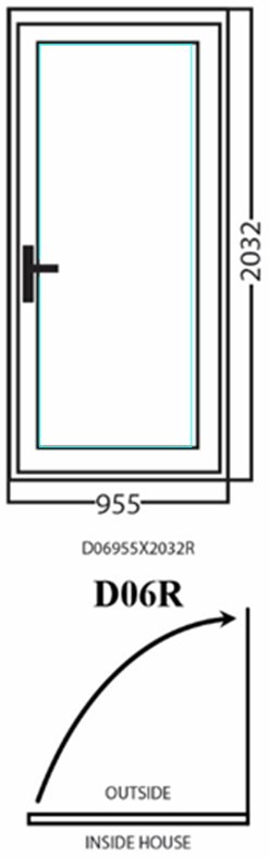 Aluminum Single (Hinged) Door, White, D06R, Right, 955x2032mm.