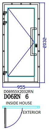 Aluminum Single (Hinged) Door, White, D06RN, Right, 955x2032mm