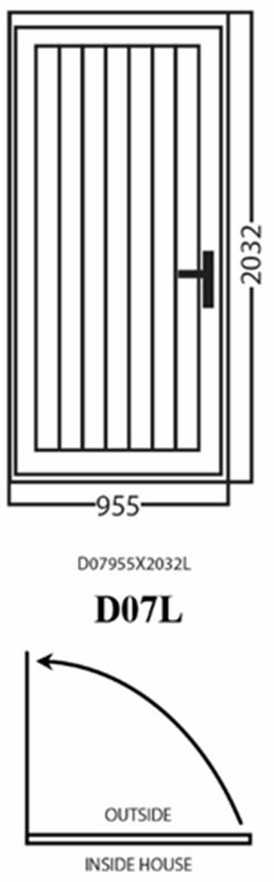 Aluminum Single (Hinged) Door, White, D07L, Left, 955x2032mm