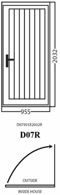 Aluminum Single (Hinged) Door, White, D07R, Right, 955x2032mm