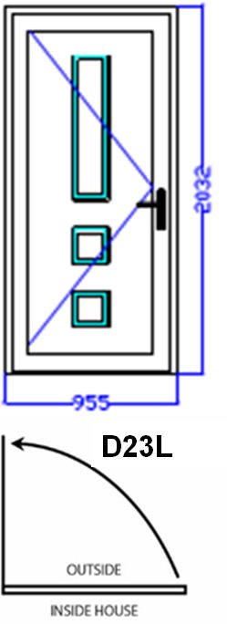 Aluminum Single (Hinged) Door, White, D23L, Left, 955x2032mm