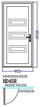 Aluminum Single (Hinged) Door, White, HD45R, Right, 955x2032mm