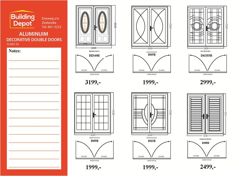 Aluminum Double Door, White, D03B, 1830 x 2032mm