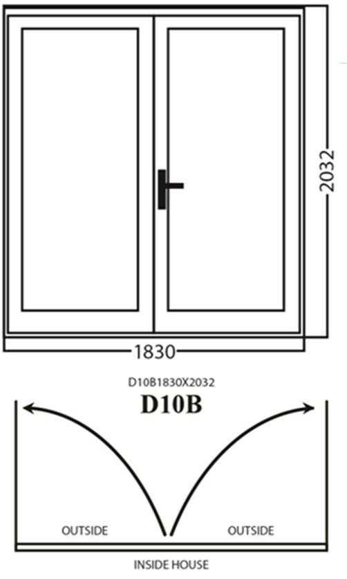 Aluminum Double Door, White, D10B, 1830 x 2032mm