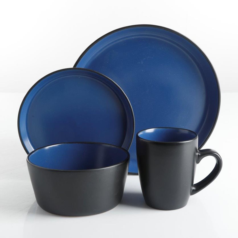 Laramie Blue 16 pc Dinnerware Set - Matte Blue/Black - Solid Color - Stoneware