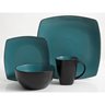 Soho Lounge Matte 16 pc Dinnerware Set - Teal/Black - Soft Square - Stoneware