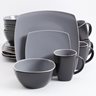 Soho Lounge Matte 16 pc Dinnerware Set - Grey/Black - Soft Square - Stoneware