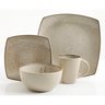 Soho Lounge 16 pc Dinnerware Set - Light Taupe - Soft Square - Reactive - Stoneware