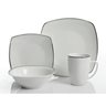 Zen Platinum 16 pc Dinnerware Set - 2 mm Platinum Band - Soft Square - Decorated - Fine Ceramic