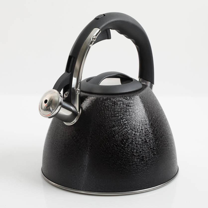 Barnette Black 3 Qt Tea Kettle - Icy Black - 6 Sides Shape - Zinc Alloy Handle - SS