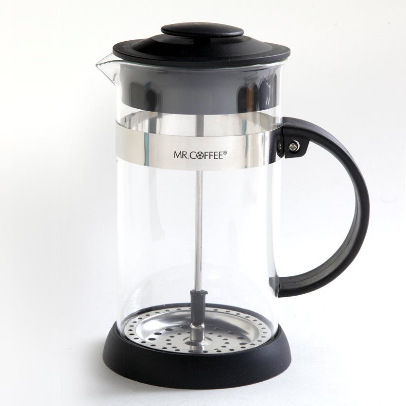 Cafe Oasis 32 oz Coffee Press W/Scoop - Black - PP Handle & Knob - SS Band - Glass