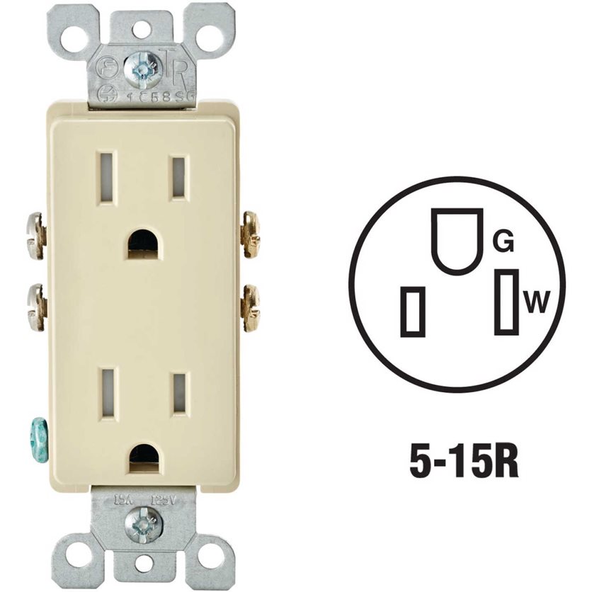 Decora 15A Ivory Tamper Resistant 5-15R Duplex Outlet