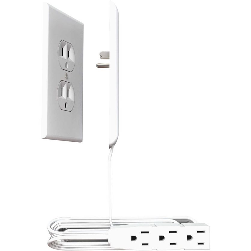 3-Outlet White Ultra-Thin Electrical Outlet Cover Power Strip with 8 Ft ...