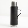 Leatherette 23 oz Thermal Bottle w/Lid & PU Handle - Double Wall - Black - SS