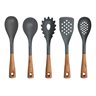 Everwood Kitchen 5 pc Nylon Tools Set - Wood Look TPR Handle - Grey Color Nylon Head