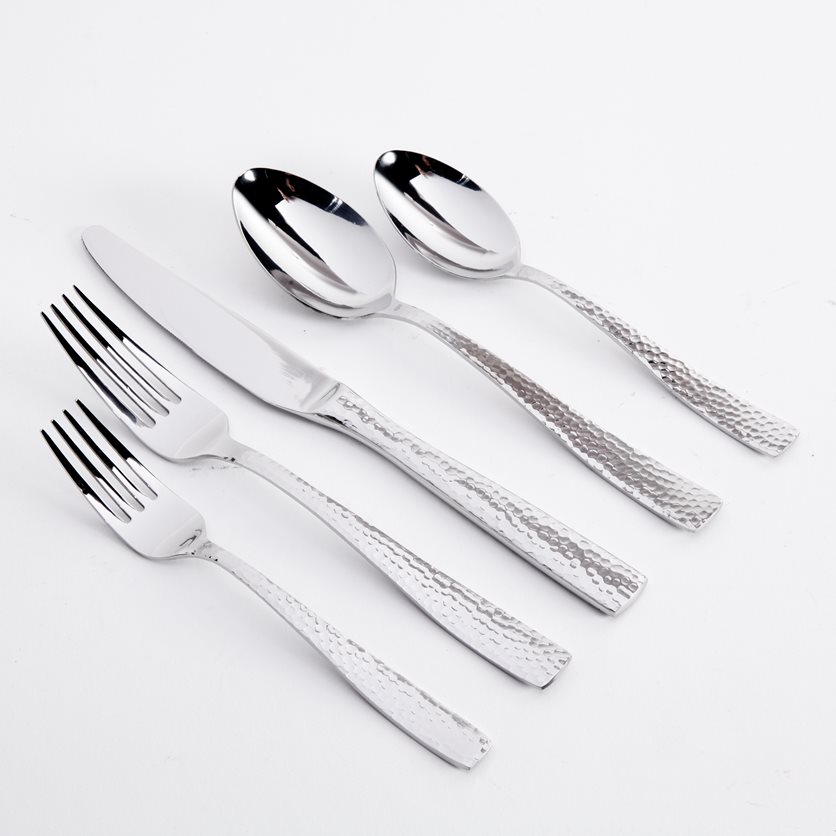 Royal Brighton 20 pc Flatware Set - Hammered - Mirror Polished - Stainless Steel - 2.5 mm