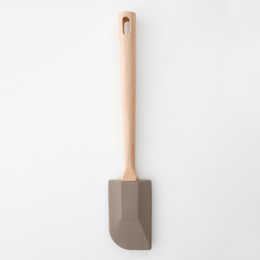 1 pc Silicone Spatula - Warm Grey - Beech Wood