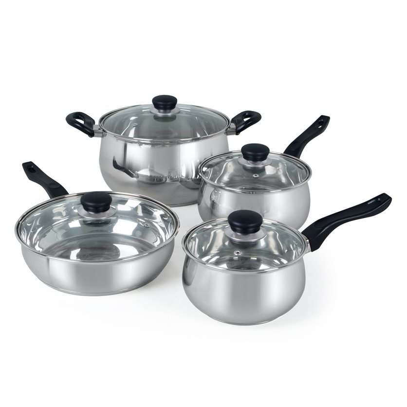 Rametto 8 pc SS Cookware Set - Belly - Mirror Polish - Semi Polish - Bakelite Handle - SS