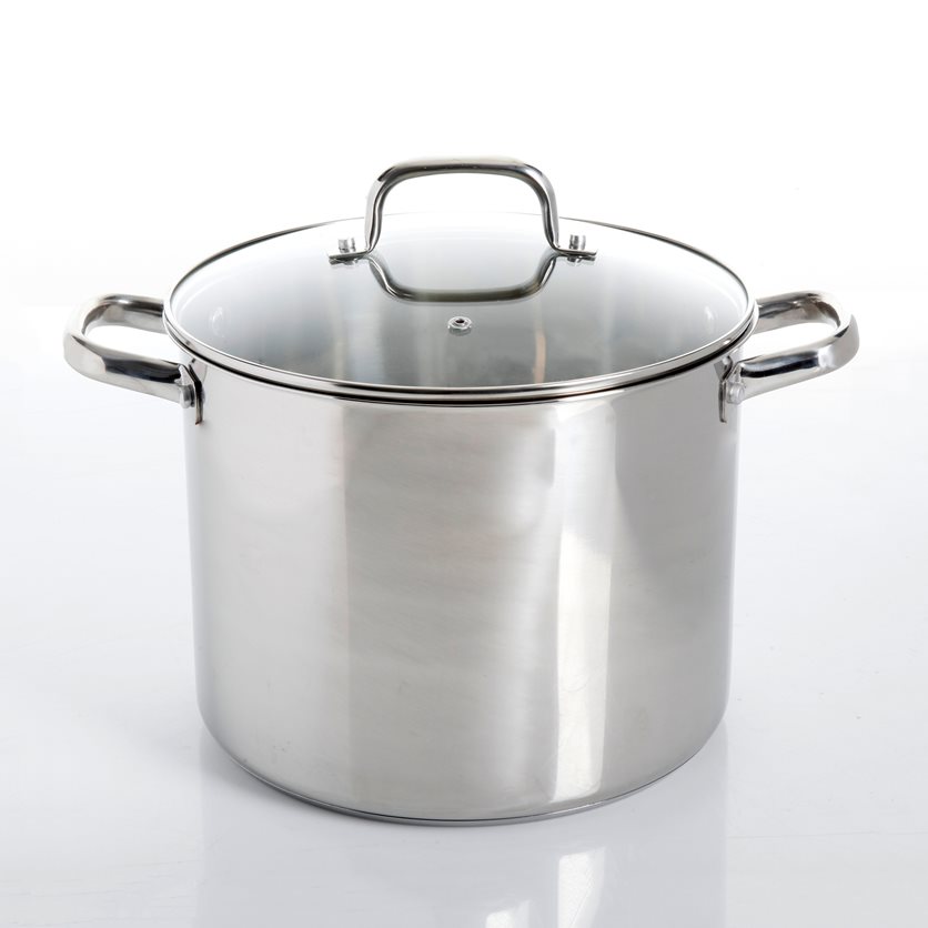 Adenmore 12 Qt Stainless Steel Stock Pot with Tempered Glass Lid - Brushed Finish - 0.6 mm