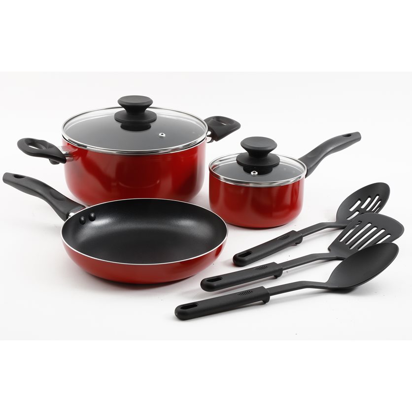 Palmer 8 pc AL CW Set - Red - Nonstick - Bakelite Handle - Aluminum - 1.8 mm