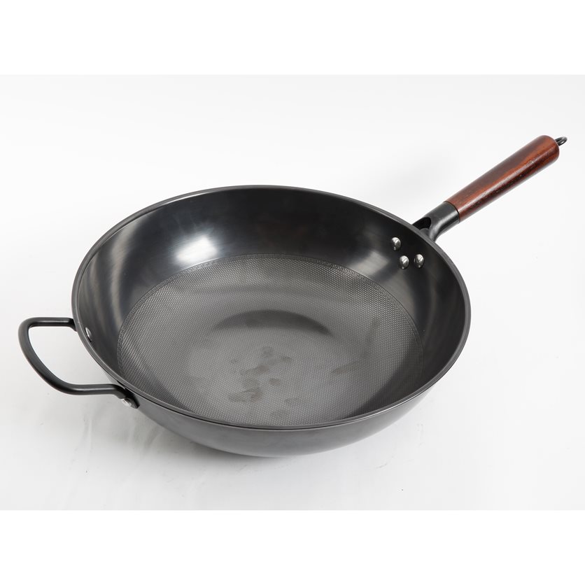 Stargaze Debossed 13 CS Wok - Black - Debossed Ext. - Rust Resistant - Wood/CS Handle - Non-stick Steel - 1.6 mm - O/S