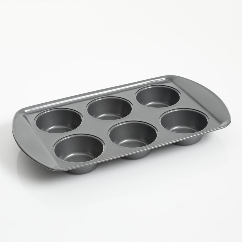 Baker&apos;s Friend 6 Cup CS Muffin Pan - Charcoal Grey - Nonstick - Carbon Steel - 0.6 mm - O/S