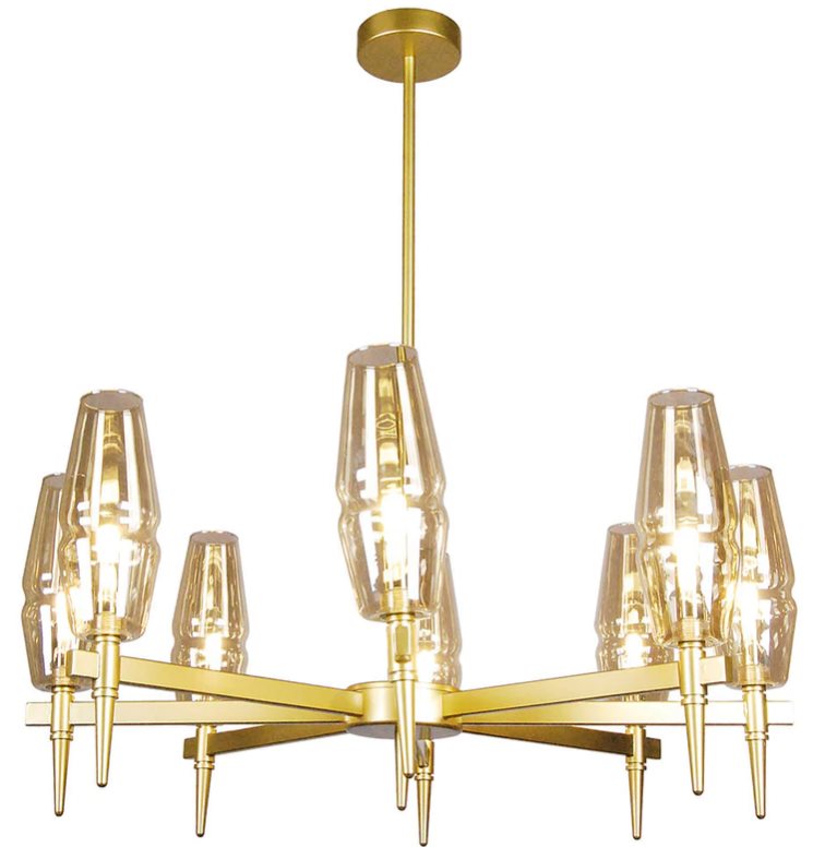 Decorative Pendant Lamp 8XG9-28W with Glass Shades in Gold Finish.