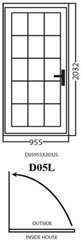 Aluminum Single (Hinged) Door, White, D05L, Left, 955x2032mm.