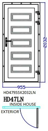 Aluminum Single (Hinged) Door, White, HD47LN, Left, 955x2032mm