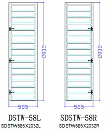 GLass Shutter Sidelite, 585 x 2032mm, Left side, Model DSTW-58L