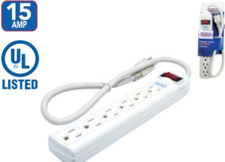 6 Plug Outlet - White - 125V