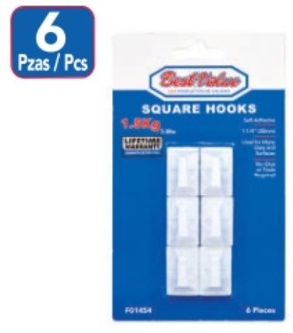 Self Adhesive Square Hooks - 6 Pcs
