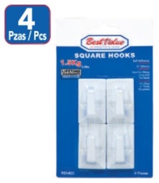 Self Adhesive Square Hooks - 4 Pcs