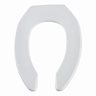 Elongated Open Front White Molded Plastic Toilet Seat.