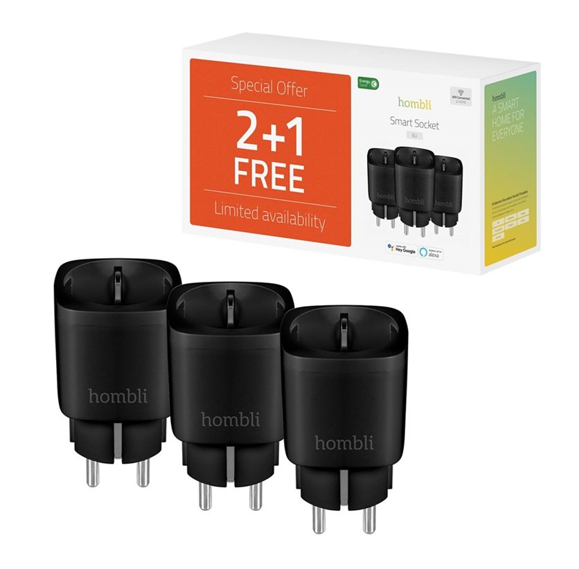 Hombli Smart plug (EU) Promo Pack 2+1 - Black