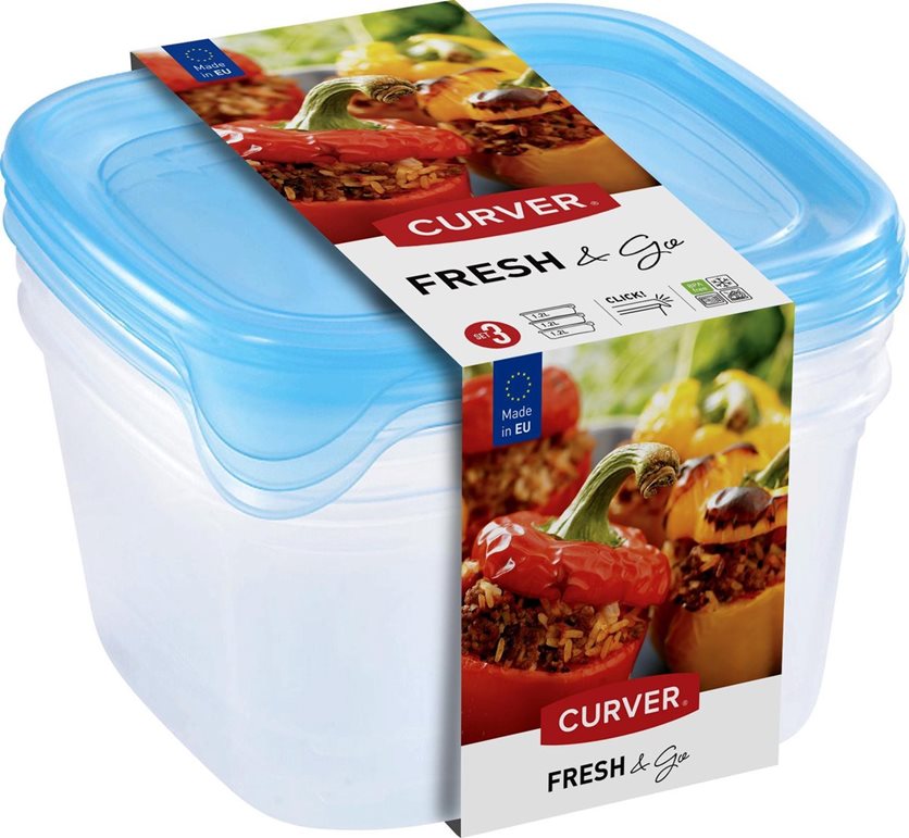 Curver Fresh & Go Fresh Containers With Lid - Square - 3 x 1.2L