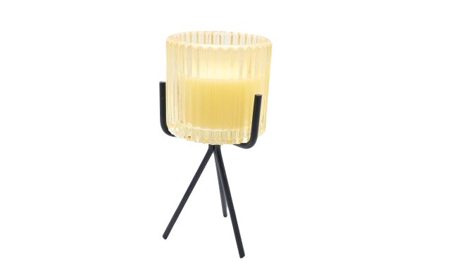 Glass Candle Holder With Iron Stand - Yellow