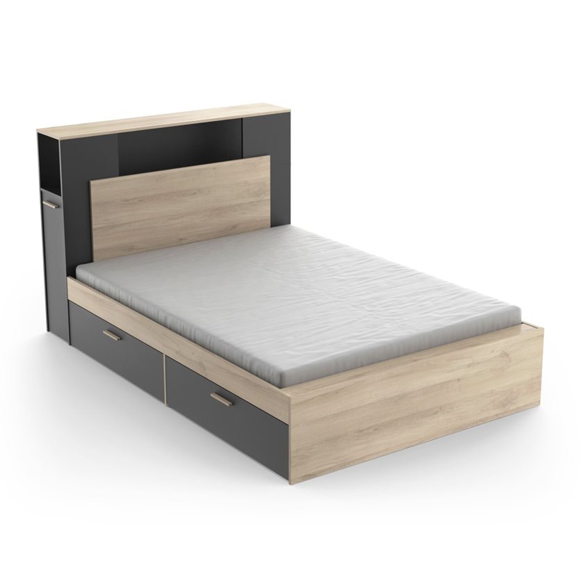 Life Oak-Black Bed With Storage - 140 x 190/200