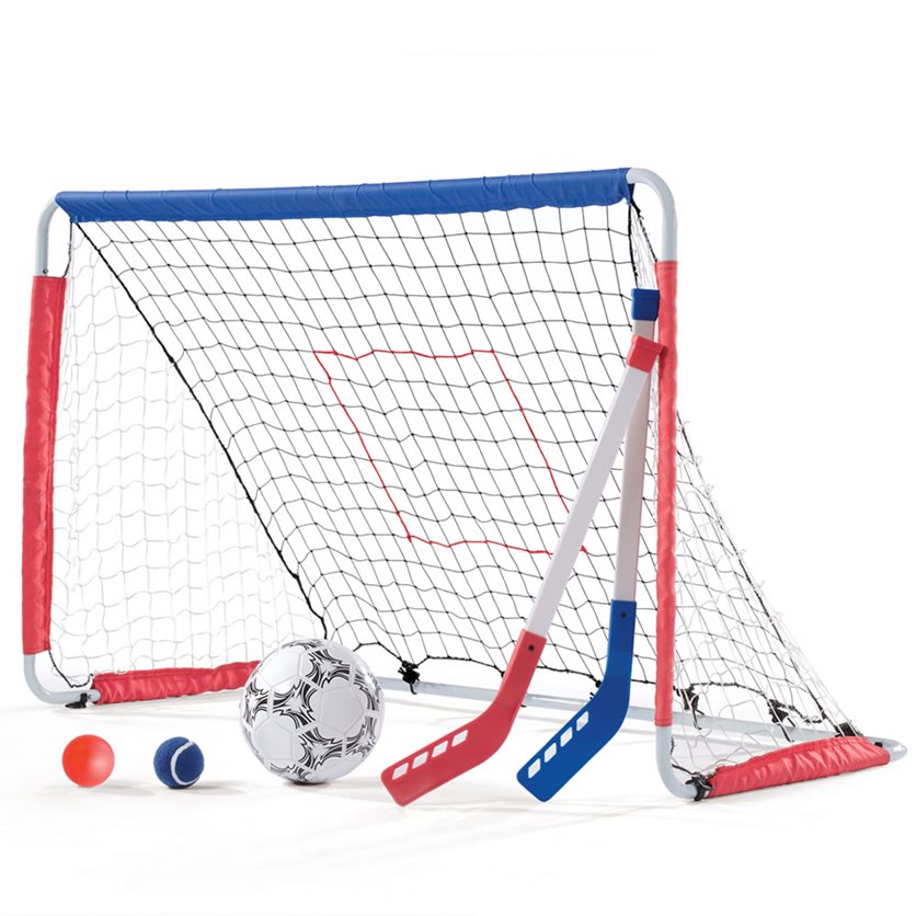 3-in-1 soccer, hockey & pitchback goal