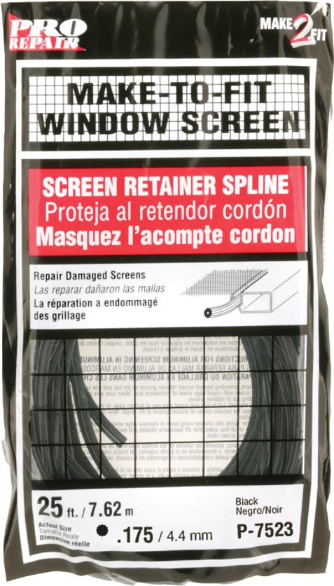 .175X25&apos; Black Screen Spline - Ideal for aluminum and fiberglass screening.