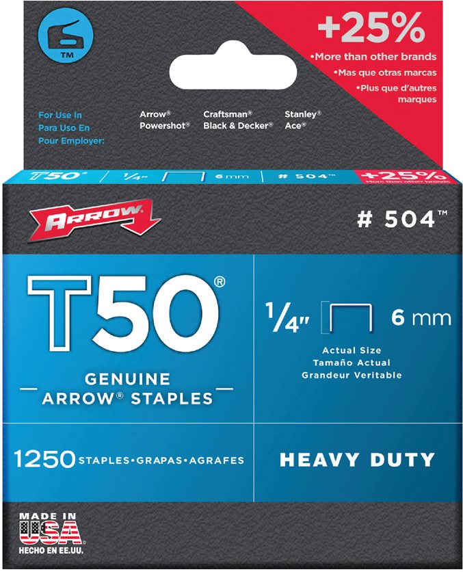 1/4 Staple - Compatible with Arrow HT-50A, T50, and T55 models.